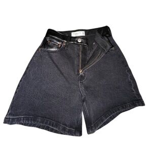 Abercrombie & Fitch ‘The Dad Short, High Rise’ Denim and Leather Shorts